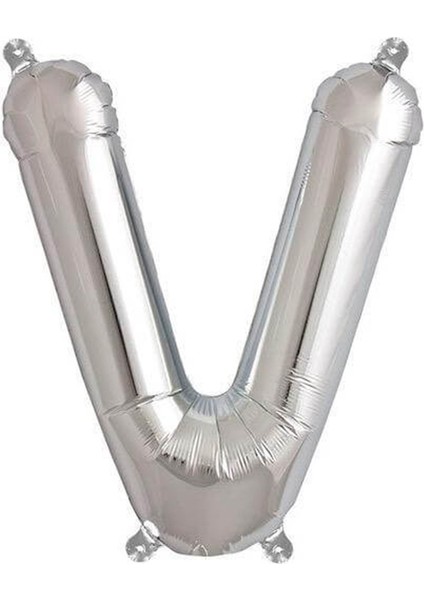 Harf Folyo Balon V Harfi Gümüş Renk 80 cm - 32"