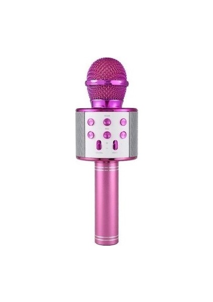 Karaoke Mikrofon Bluetooth Hoparlör Aux USB Mikro Sd Kart Girişli(Pink)