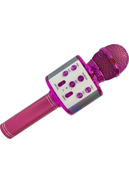 Karaoke Mikrofon Bluetooth Hoparlör Aux USB Mikro Sd Kart Girişli(Pink)