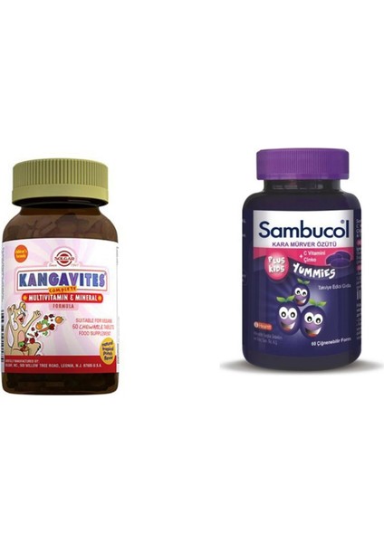 Plus Kids Yummies 60 Çiğneme Tablet + Solgar Kangavites Multivitamin Mineral 60 Çiğneme Tablet