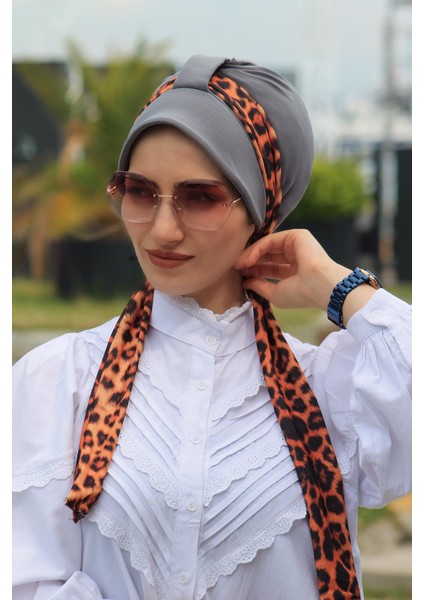 Atkılı Şapka Bone Gri - Özel Tasarım- Yeni Model Tesettür Giyim