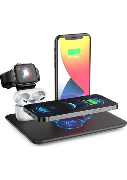HQ-UD17 4 In 1 Kablosuz Şarj Telefon Tutucu Tabanı Siyah (Yurt Dışından)