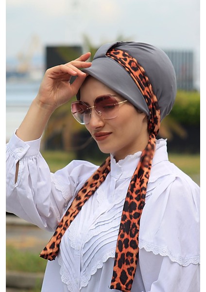 Atkılı Şapka Bone Gri - Özel Tasarım- Yeni Model Tesettür Giyim