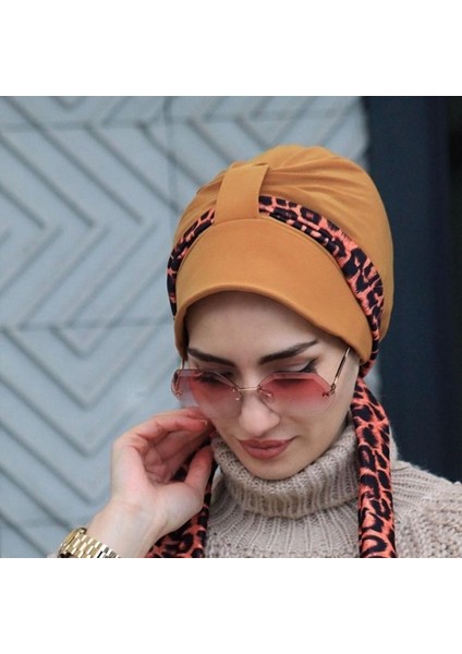 Atkılı Şapka Bone Hardal - Özel Tasarım- Yeni Model Tesettür Giyim