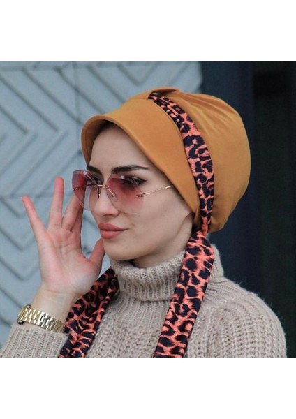 Atkılı Şapka Bone Hardal - Özel Tasarım- Yeni Model Tesettür Giyim fiyatları