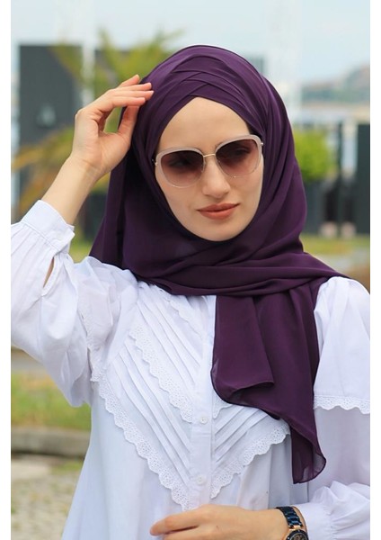 Üc Bandlı Hazır Sal Mürdüm - Özel Tasarım- Yeni Model Tesettür Giyim