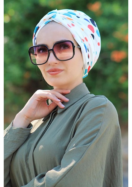 Desenli Dolama Bone Renkli Puantiyeli (Hazır Model) - Özel Tasarım- Yeni Model Tesettür Giyim