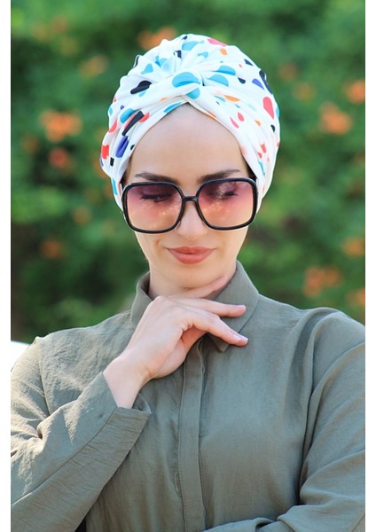 Desenli Dolama Bone Renkli Puantiyeli (Hazır Model) - Özel Tasarım- Yeni Model Tesettür Giyim fiyatları