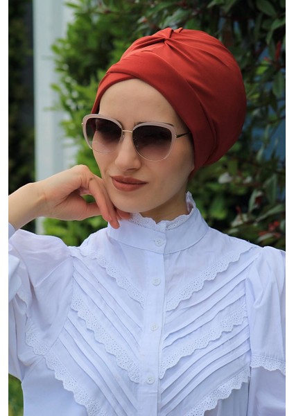 Çapraz Bone Kiremit - Özel Tasarım- Yeni Model Tesettür Giyim