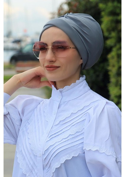 Çapraz Bone Gri - Özel Tasarım- Yeni Model Tesettür Giyim