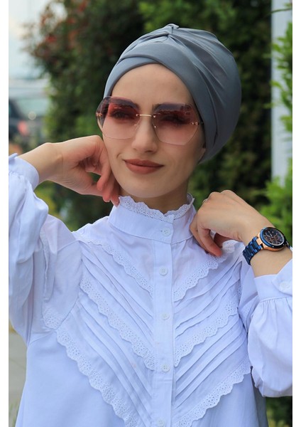 Çapraz Bone Gri - Özel Tasarım- Yeni Model Tesettür Giyim