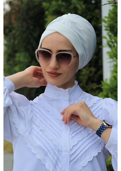 Çapraz Bone Ekru - Özel Tasarım- Yeni Model Tesettür Giyim