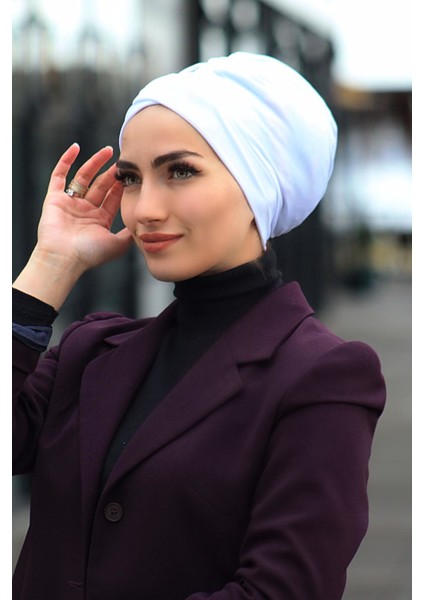 Çapraz Bone Beyaz - Özel Tasarım- Yeni Model Tesettür Giyim