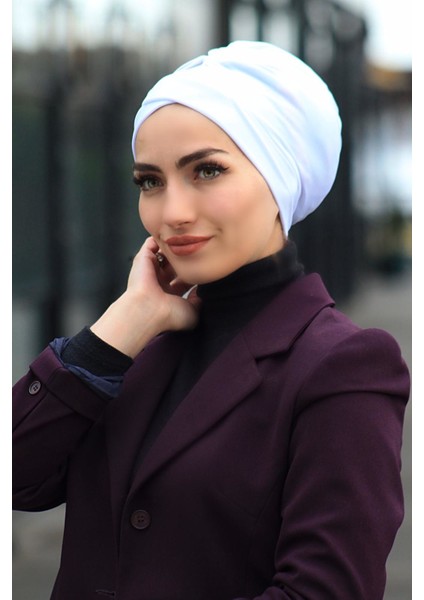 Çapraz Bone Beyaz - Özel Tasarım- Yeni Model Tesettür Giyim