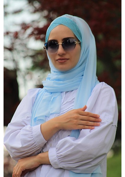Simli Pratik Hazır Şal Bebe Mavisi - Özel Tasarım- Yeni Model Tesettür Giyim