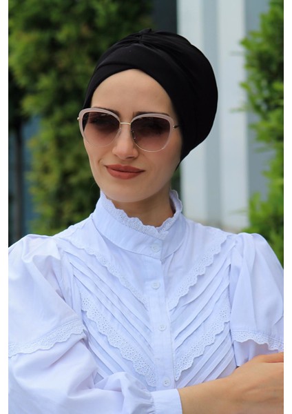 Çapraz Bone Siyah - Özel Tasarım- Yeni Model Tesettür Giyim