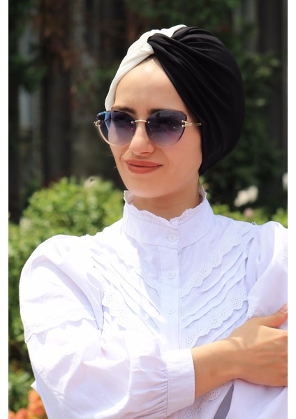 Çift Renkli Hazır Dolama Bone Siyah Beyaz - Özel Tasarım- Yeni Model Tesettür Giyim