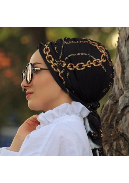 Desenli Tokalı Bone Zincir Desen - Özel Tasarım- Yeni Model Tesettür Giyim