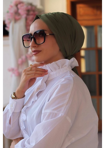 Lastik Tokalı Bone Haki Renk - Özel Tasarım- Yeni Model Tesettür Giyim modelleri