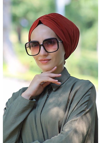 Lastik Tokalı Bone Kiremit - Özel Tasarım- Yeni Model Tesettür Giyim