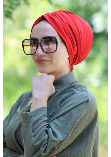 Lastik Tokalı Bone Kırmızı - Özel Tasarım- Yeni Model Tesettür Giyim