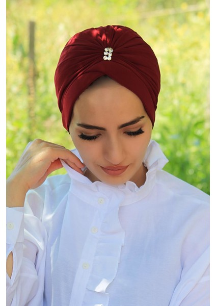 Tas Detaylı Bone Bordo - Özel Tasarım- Yeni Model Tesettür Giyim