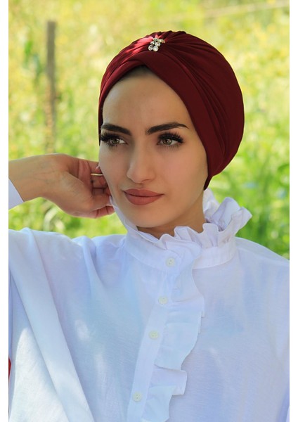 Tas Detaylı Bone Bordo - Özel Tasarım- Yeni Model Tesettür Giyim