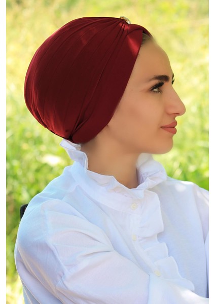 Tas Detaylı Bone Bordo - Özel Tasarım- Yeni Model Tesettür Giyim
