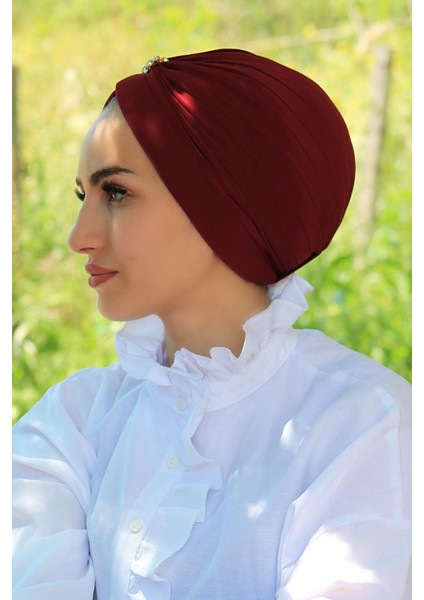 Tas Detaylı Bone Bordo - Özel Tasarım- Yeni Model Tesettür Giyim