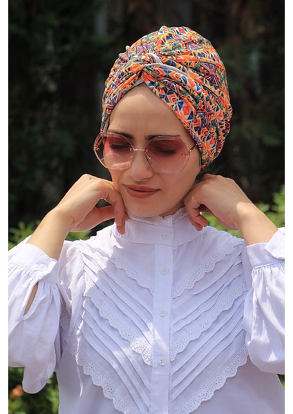Desenli Dolama Bone Kareli Etnik Desen (Hazır Model) - Özel Tasarım- Yeni Model Tesettür Giyim fiyatları