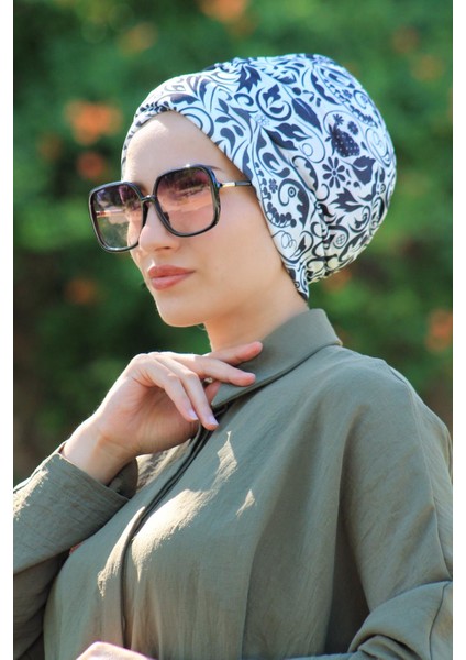Desenli Çapraz Bone Etnik Çilek Desen - Özel Tasarım- Yeni Model Tesettür Giyim