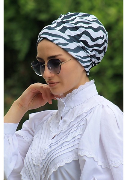 Desenli Çapraz Bone Zebra Desen - Özel Tasarım- Yeni Model Tesettür Giyim