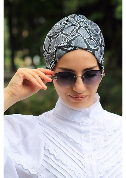 Desenli Çapraz Bone Yılan Desen - Özel Tasarım- Yeni Model Tesettür Giyim