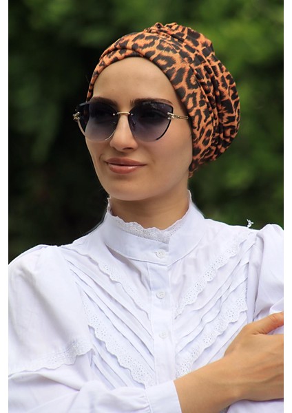 Desenli Çapraz Bone Leopar - Özel Tasarım- Yeni Model Tesettür Giyim