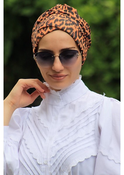 Desenli Çapraz Bone Leopar - Özel Tasarım- Yeni Model Tesettür Giyim fiyatları