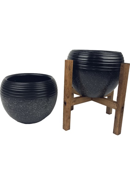 Ev Dekorasyon Siyah Granit Küp Saksı Saksılık Salon Çiçeklik İkili Set (4 Ayaklı-Ayaksız) fiyatları