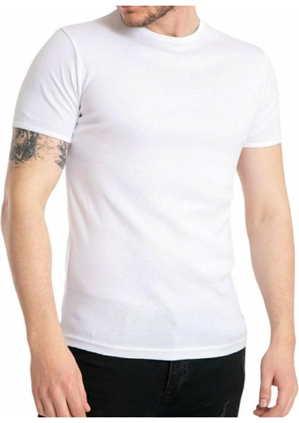 Erkek Pamuk+Likralı Düz Tişört