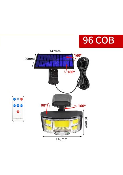 Güneş Indüksiyon Duvar Lambası, Spec: 96 Cob Ayrılmış (Yurt Dışından)