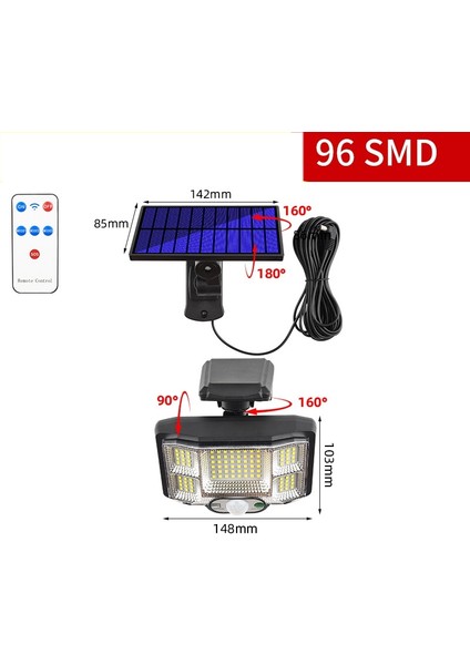 Güneş Indüksiyon Duvar Lambası, Spec: 96 LED Ayrılmış (Yurt Dışından)