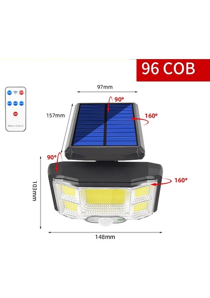 Güneş Indüksiyon Duvar Lambası, Spec: 96 Cob Entegre (Yurt Dışından)