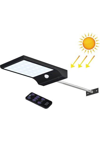 3.8W 48 Two-Color Leds Remote Control Edition Outdoor Waterproof Solar Wall Lighte, Luminous Flux: 450LM(BLACK) (Yurt Dışından)