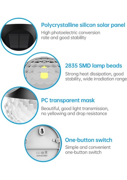 4 Pcs SMD2835 Solar Garden Fence Lightt, Color Temperature: 3000-3200K (Yurt Dışından)