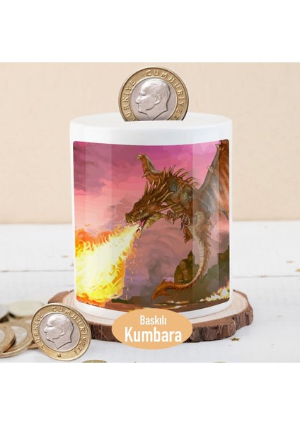 Ateş Püsküren Ejderha Baskılı Para Birikim Kumbarası -86938