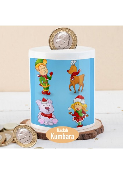 Noel Kıyafetli Arkadaşlar Baskılı Para Birikim Kumbarası -214758
