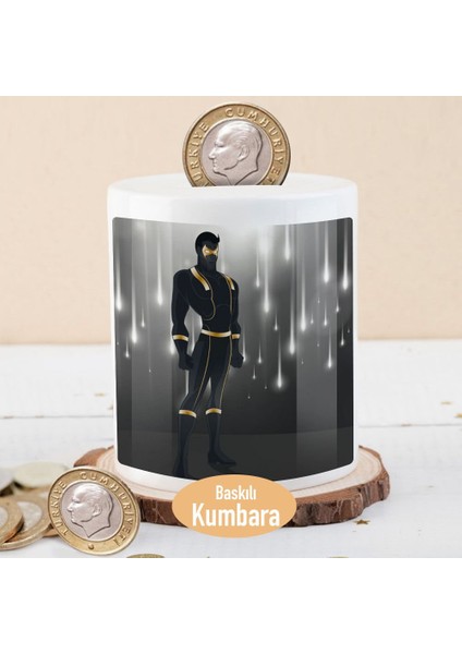 Siyah Kıyafetli Savaşçı Ninja Baskılı Para Birikim Kumbarası -21475