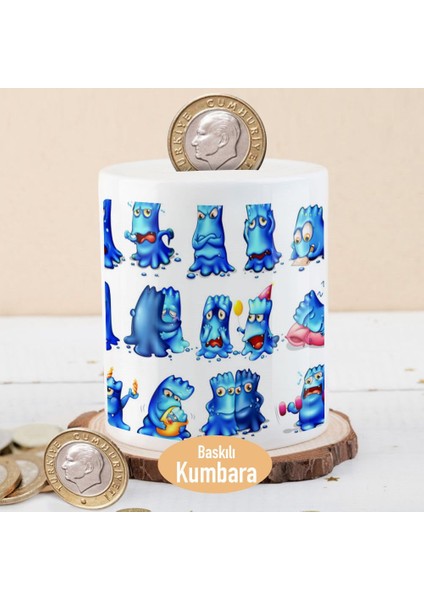Mavi Renkli Canavarlar Baskılı Para Birikim Kumbarası -16535
