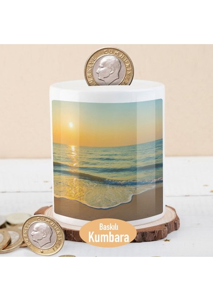 Gün Batımında Deniz Manzarası Baskılı Para Birikim Kumbarası -169