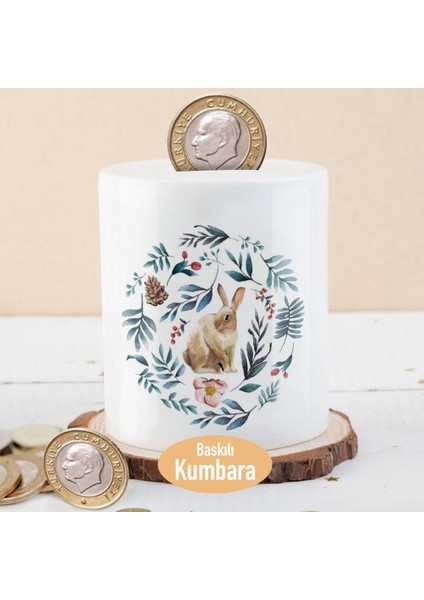Yeşil Yapraklar ve Sevimli Tavşan Para Birikim Kumbarası -40642