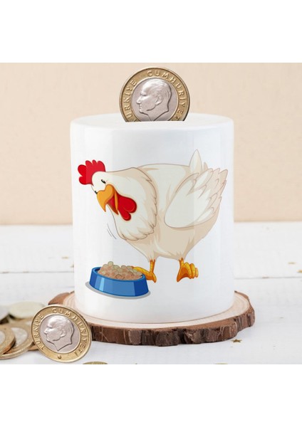 Yemek Yiyen Neşeli Tavuk Baskılı Para Birikim Kumbarası -23915