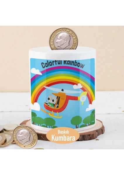Gökkuşağı Altında Helikopter Para Birikim Kumbarası -2147809339